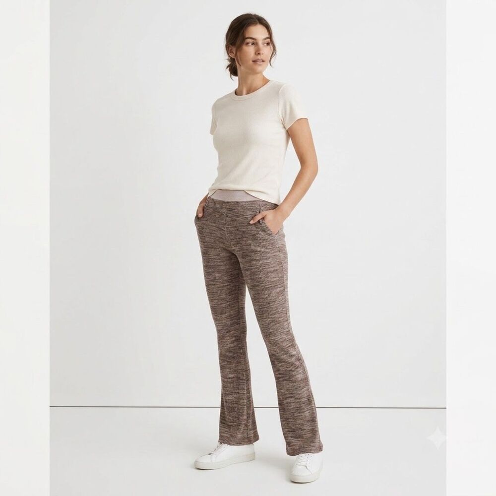 Le ORE Rimini Knit Flare Pull On Pants Ribbed Brown Chocolate Mink Small